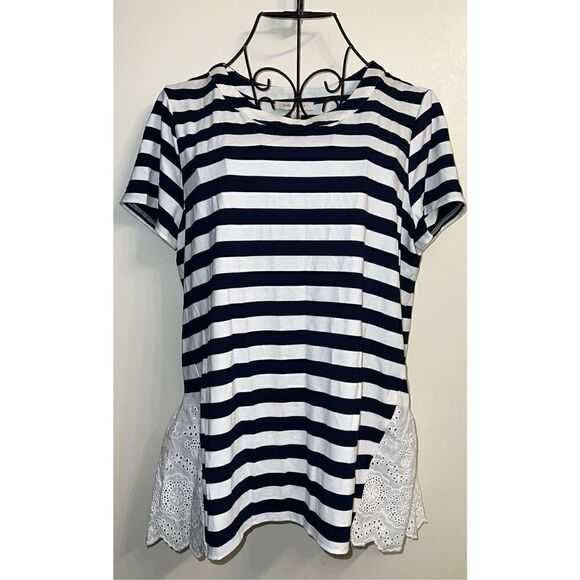 Skies are Blue Striped Lace Detail Tee Shirt (Small) - Picture 1 of 5